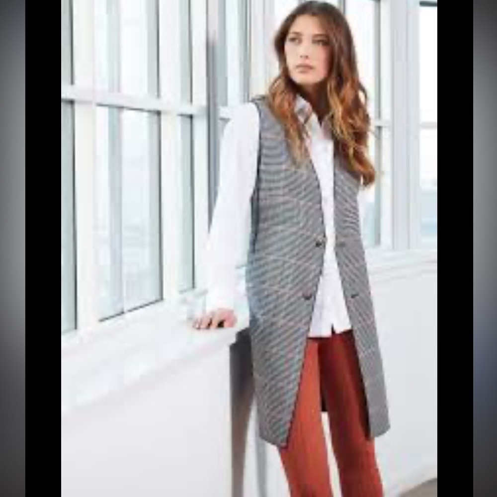 Icône Simons Longline Houndstooth Plaid Vest XS NWOT Office Chic Dark Academia - Picture 2 of 14